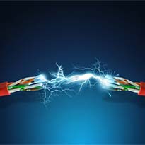 Two wires with sparks